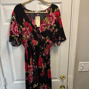 KorMei Women’s Short Sleeve Floral High Low V Neck Flowy Long Maxi Dress Size XL